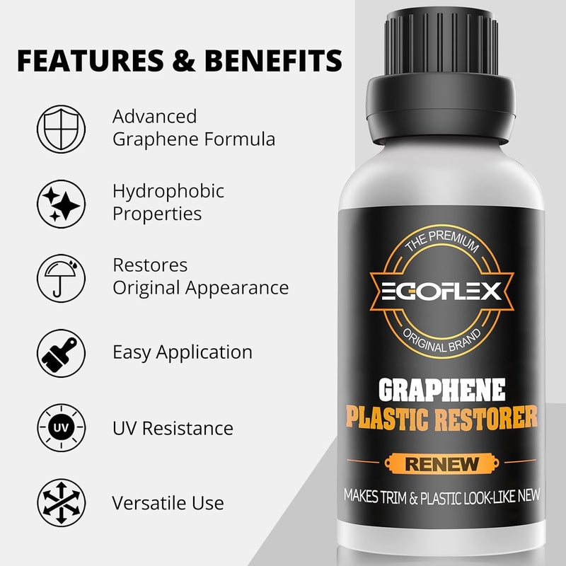 EGOFLEX Graphene Plastic Restorer Trim Kit - Crystal Coating Plastic Restorer for Cars - Rubber Vinyl Headlight Restoration Restore a Finish Back to Black Shine Exterior Auto Detailing Supplies - Image 2